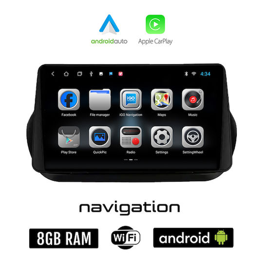 Ηχοσύστημα Αυτοκινήτου για Fiat Fiorino / Qubo 2008-2018 (Bluetooth/USB/WiFi/GPS/Apple-Carplay/Android-Auto) με Οθόνη Αφής 10"