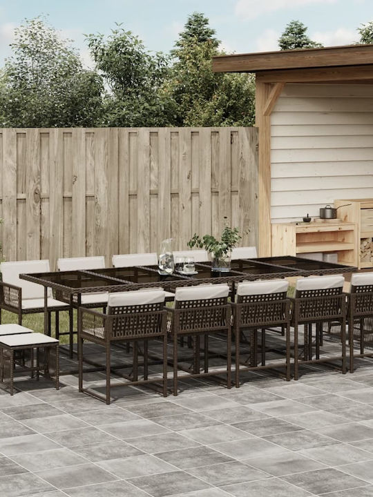 Garden & Outdoor Furniture Set 15 Pieces Dining Room Brown with Pillows