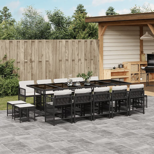Set Sala De Mese Pentru Exterior 15 Piese Negru Cu Perne