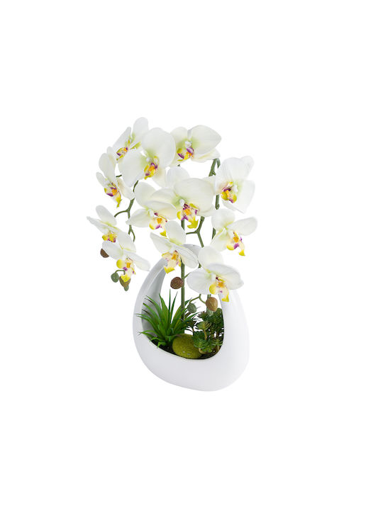 Globostar Artificial Garden White Orchid 21128 Decorative Plant White Orchid H39cm
