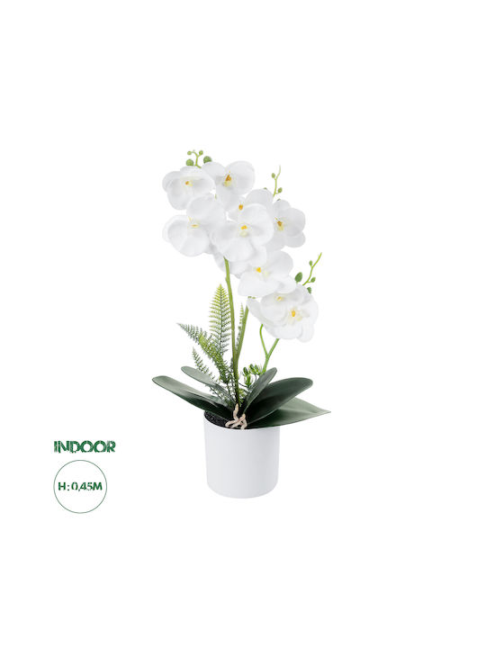 Globostar? Artificial Garden White Orchid 21076 Διακοσμητικό Φυτό Λευκή Ορχιδέα Υ45cm