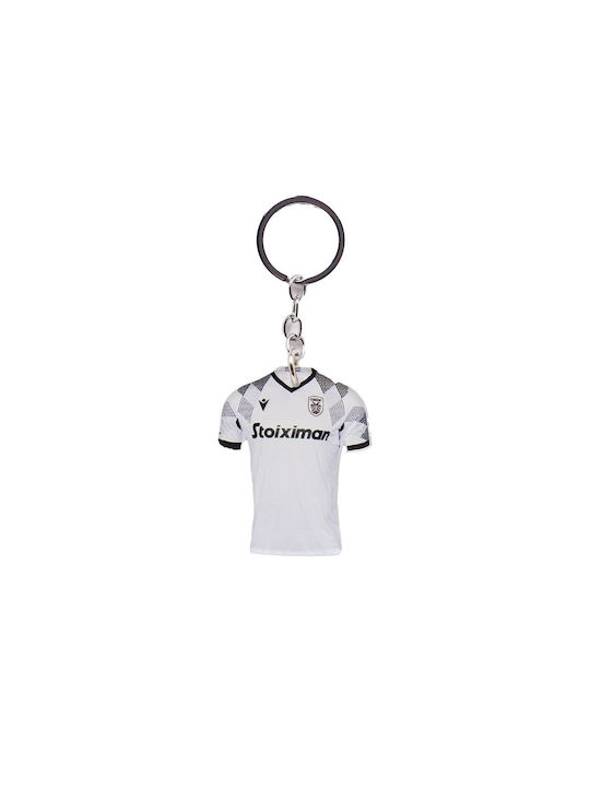 Breloc acrilic PAOK tricou alb cu mâneci în carouri de 5,5 cm