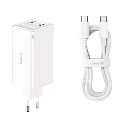 Baseus Ladegerät GaN mit 2 USB-A Anschlüsse und 2 USB-C Anschlüsse und Kabel USB-C - USB-C 100W Weißs (GaN6 Pro)