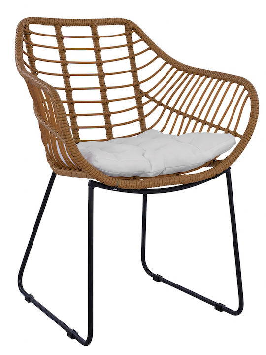 Outdoor-Sessel Rattan Aburius Natural/Black mit Kissen 63x60x83.5εκ.