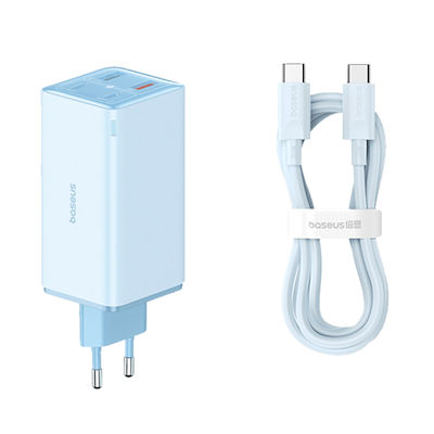 Baseus Ladegerät GaN mit 2 USB-A Anschlüsse und 2 USB-C Anschlüsse und Kabel USB-C - USB-C 100W Blau (GaN6 Pro)