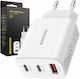 Spacecase Ladegerät ohne Kabel mit 2 USB-A Anschlüsse und USB-C Anschluss 30W Stromlieferung / Schnellaufladung 3.0 Weißs (SC004W)