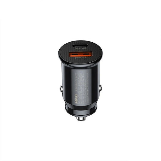 Remax Rcc-231 Auto-Ladegerät 30W 5A mit Anschlüssen: 1xUSB 1xType-C Schwarz Farbe