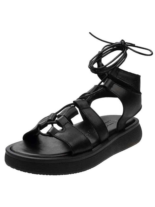 Baroque Leather Women's Flat Sandals in Black Color