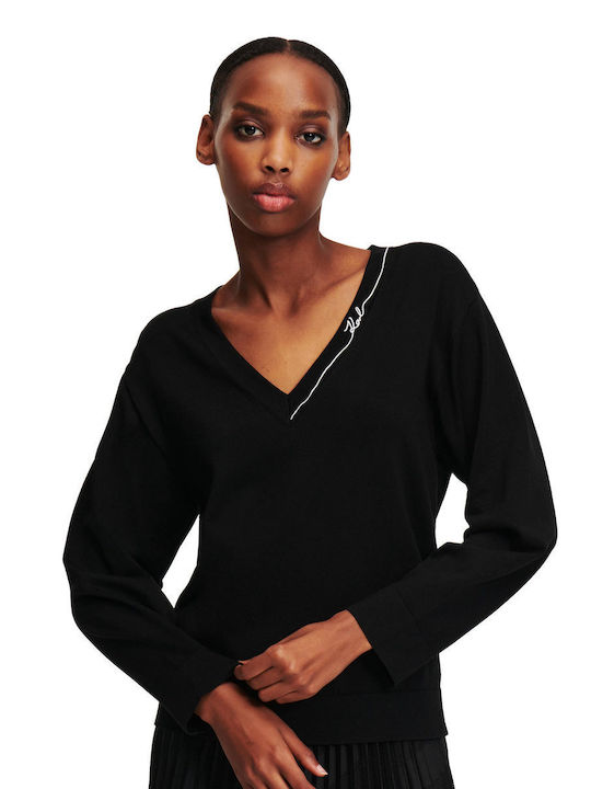 Karl Lagerfeld Damen Pullover mit V-Ausschnitt Schwarz
