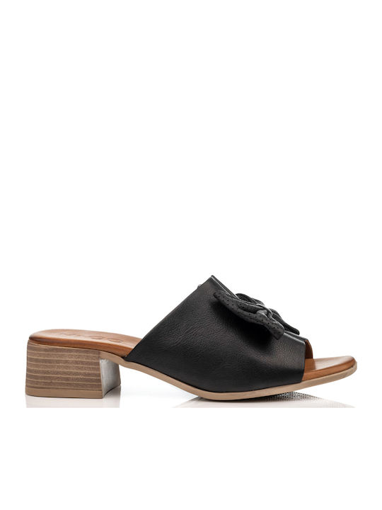 Mago Shoes Leather Mules with Chunky Low Heel i...