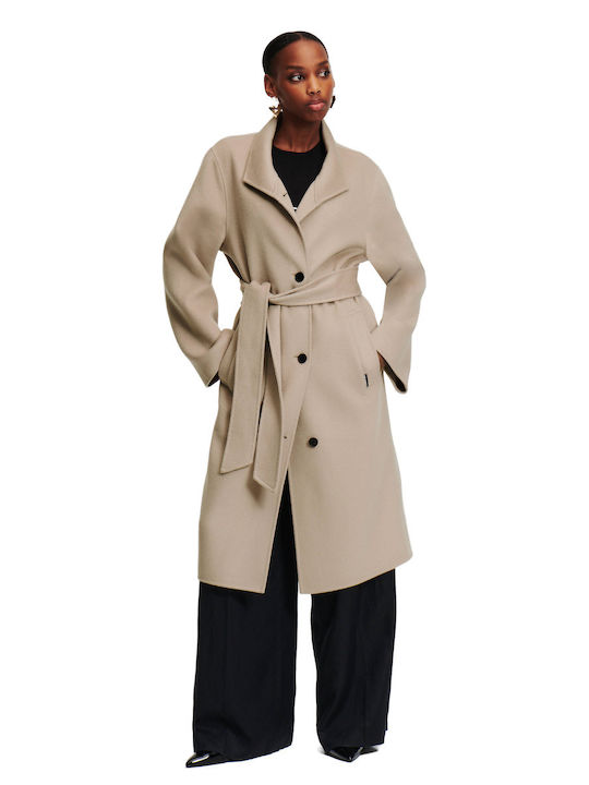 Karl Lagerfeld Women's Wool Coat Light Beige