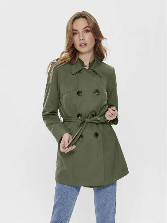 Only Women's Long Gabardine with Buttons olive oil