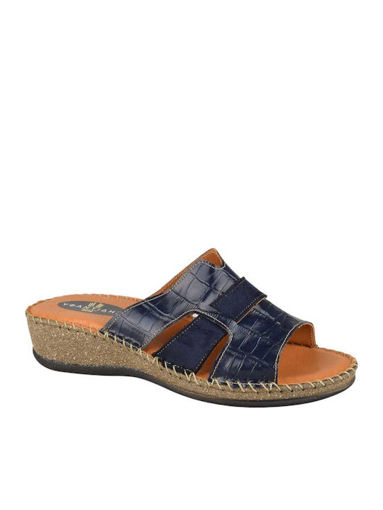 Yfantidis Leather Women's Flat Sandals in Blue ...
