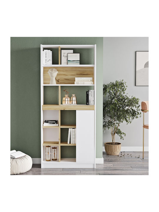 Bibliotecă Berrylands Alb/Natural 75.6x25x170cm