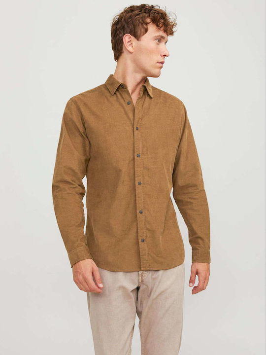 Jack & Jones Men's Shirt Long Sleeve Corduroy Beige