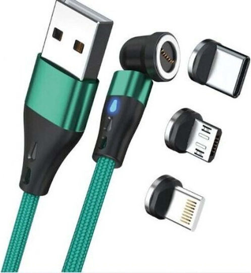 RealPower Плетена USB към Lightning / Type-C / micro USB Кабел Зелен 1м (439636)