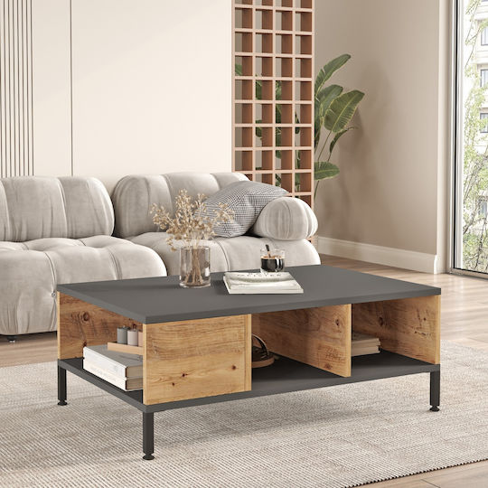 Rectangular Central Coffee Table Angel Made of Solid Pine Wood Anthracite W90xD60xH33cm