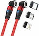 RealPower Плетена USB към Lightning / Type-C / micro USB Кабел Червен 1м (439649)