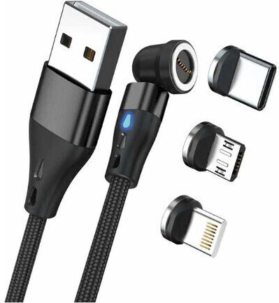 RealPower Magnetisch USB zu Blitzschlag / Typ-C,TC-TC / Micro-USB Kabel Schwarz 1m (439631)