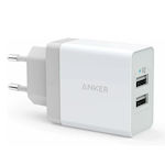 Anker Φορτιστής Χωρίς Καλώδιο με 2 Θύρες USB-A 24W Λευκός (PowerPort)