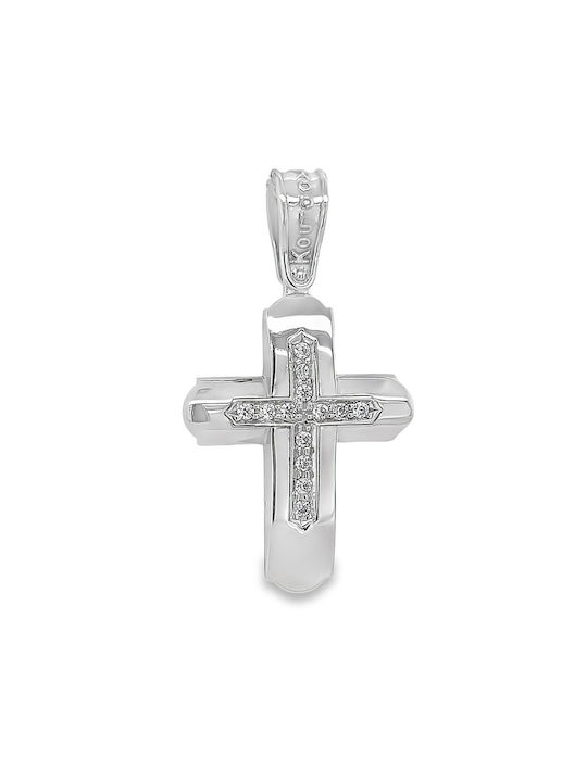 Women's White Gold K14 Cross with Zirconia St106945