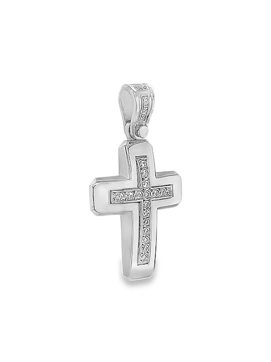 Women's White Gold K14 Zircon Cross St106969