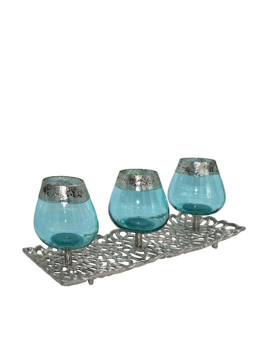 Fylliana Fl6675 Set of Candle Holders Glass suitable for Tealights in Silver Color 50x17x16cm 3pcs