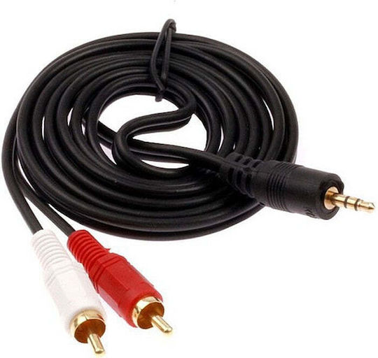 Cablu De Sunet Jack 3,5 Mm Male - 2x Rca De Sex Masculin Negru 5m Cu Terminale Placate Cu Aur