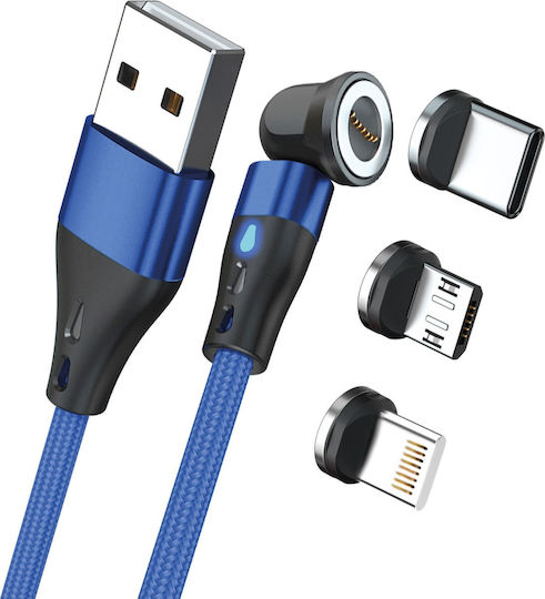 RealPower Magnetisch USB zu Blitzschlag / Typ-C,TC-TC / Micro-USB Kabel Blau 2m (439646)