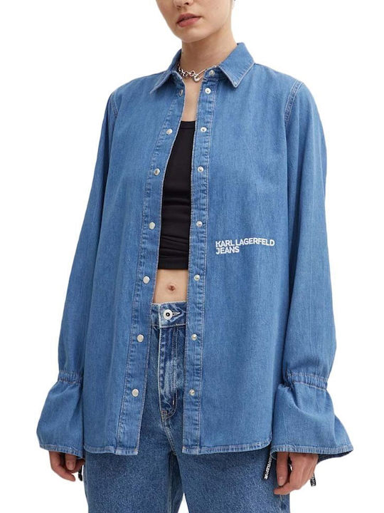 Karl Lagerfeld Women's Denim Long Sleeve Shirt Blue