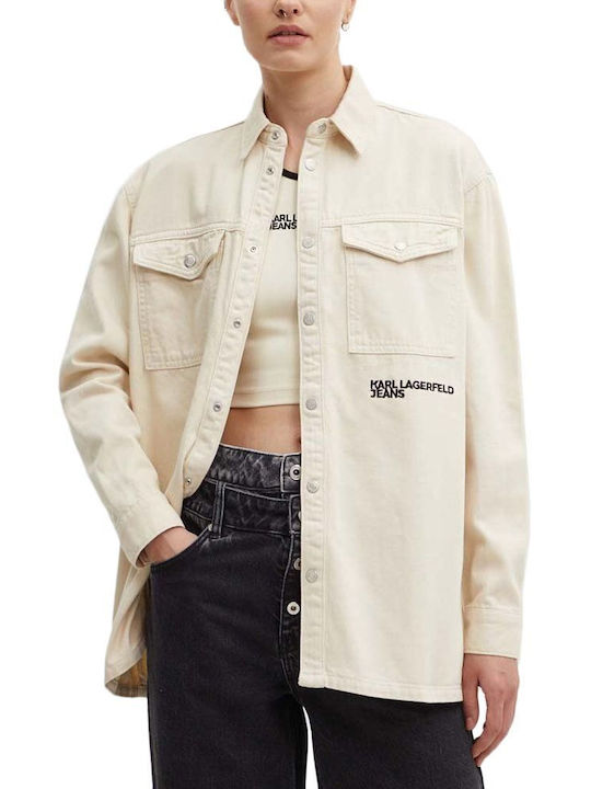 Karl Lagerfeld Women's Denim Long Sleeve Shirt Beige