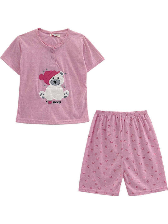 Ustyle Kids' Pajamas Summer Cotton Fuchsia Bear Summer Pajama Set