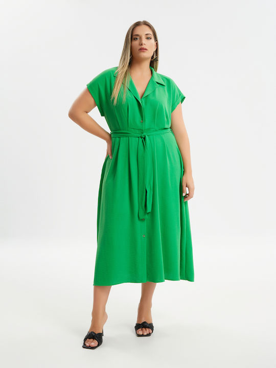 Mat Fashion Midi Shirt Dress Dress Green