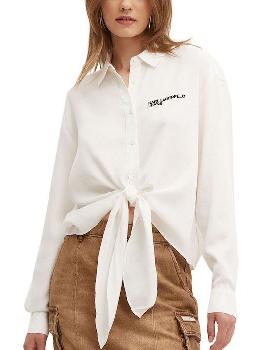 Langärmelig Damen Hemd White
