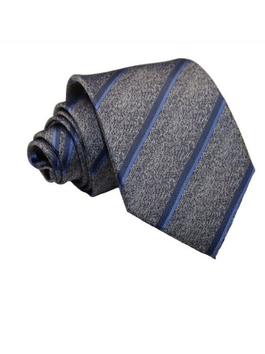 Silk Tie Gray Blue Striped 8cm