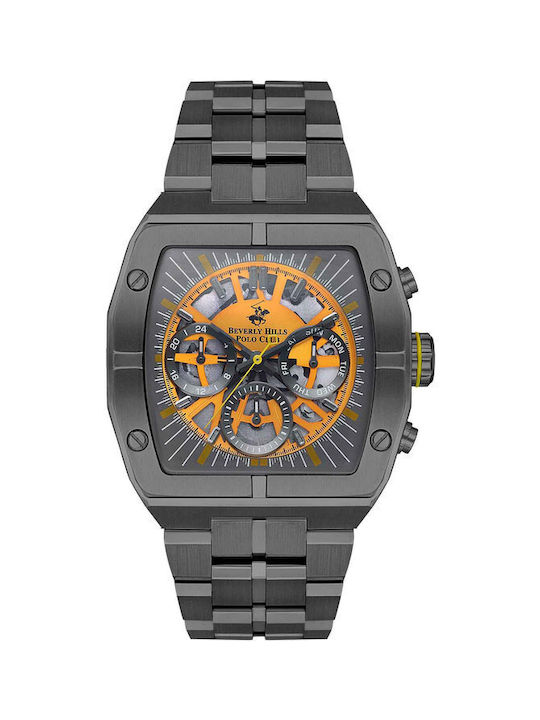Beverly Hills Polo Club Dual Time Uhr Batterie mit Gray Metallarmband