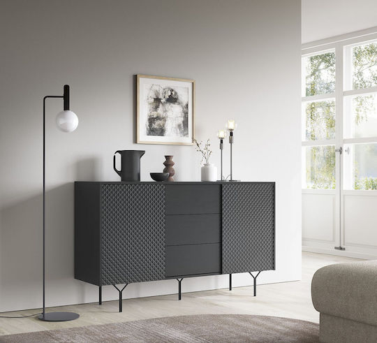 Sideboard Raven Wooden with Drawers Charcoal 144x38x83cm