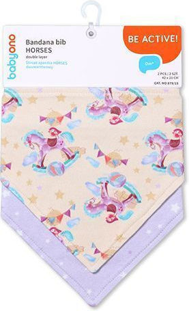 Babyono Horses Baby Bandana 100% Cotton with Button 2 Pieces