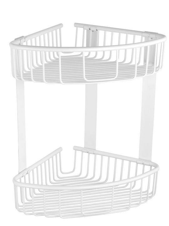 Karag Reti Corner Wall Mounted Bathroom Shelf Metallic 21x21x33cm White
