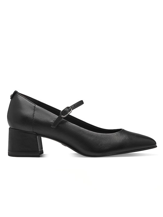 Tamaris Leather Black Low Heels with Strap