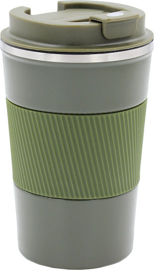Stainless Steel Thermos Cup Vacuum 380 ml Φ8.7x14.5 cm Green Silicone Handle Keskor 42655-2