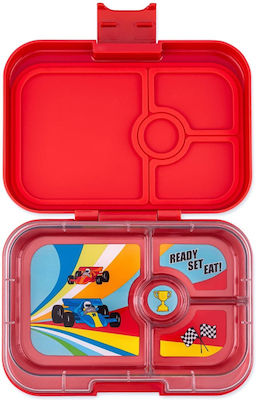 Recipientul de alimente Yumbox Panino cu 4 compartimente, modele Roar Red Race Cars