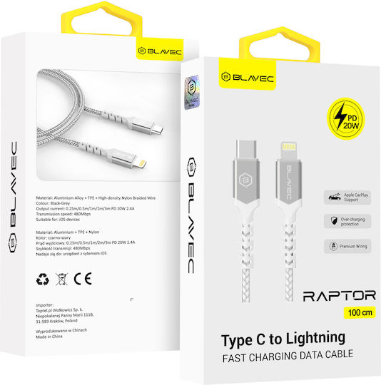 Blavec Braided USB-C to Lightning Cable 20W Λευκό 1m