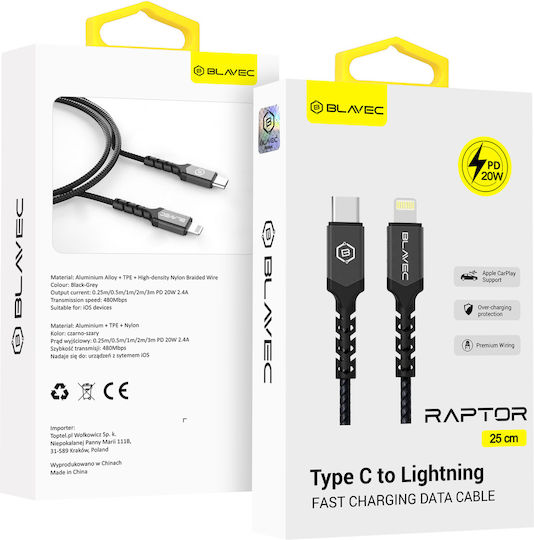 Blavec USB-C to Lightning Cable 20W Μαύρο 0.25m