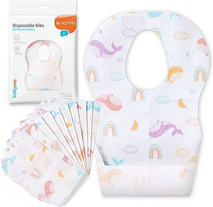 Babyono Αδιάβροχη Σαλιάρα Χάρτινη μίας Χρήσης με Τσέπη Πολύχρωμη για 6 m+ 10τμχ