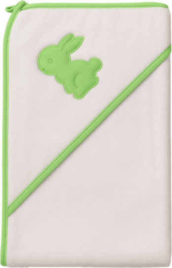 Beboulino Baby Bath Towel Hooded Rabbit White-Lime 90x90cm