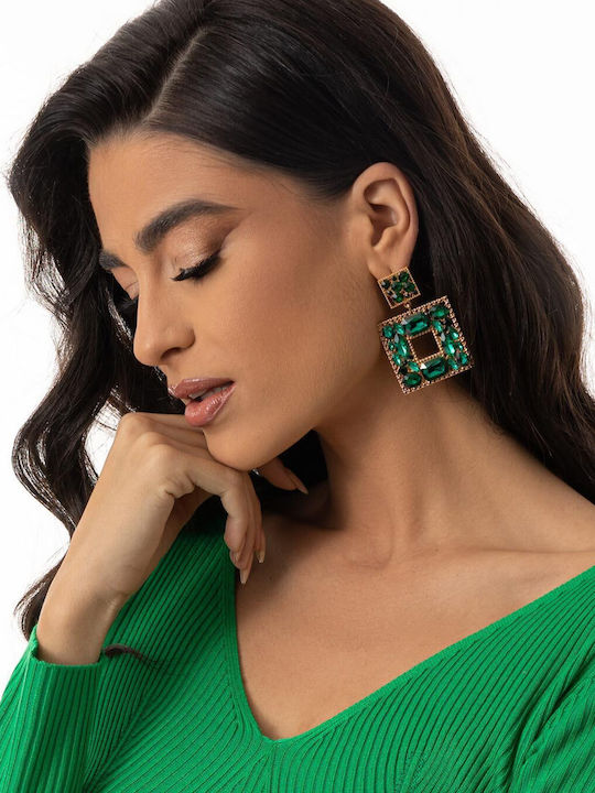 Rock Club Dangle Earrings with Green Stones