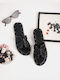 Women's Flat Sandal with Black Rhinestones