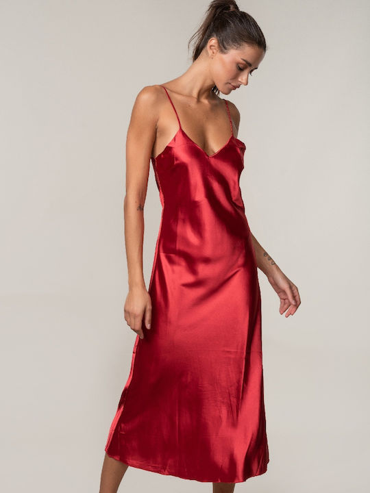 Red Satin Spaghetti Strap Nightgown