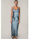 Maxi Satin Nightgown with Straps in Light Blue